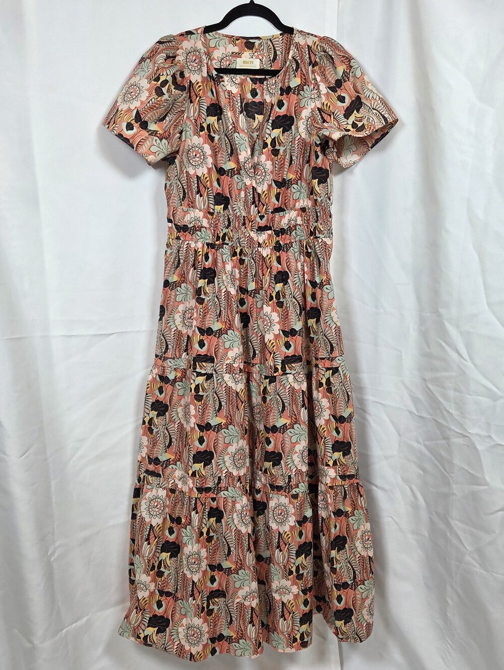 Anthropologie Somerset Warm Motif Floral Tiered Maxi Dress Short Sleeve Sz M - Picture 2 of 12